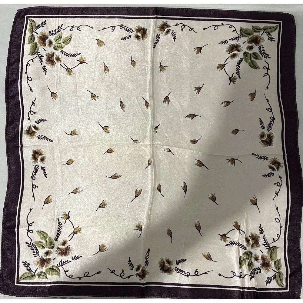 Scarf Square Unbranded Satin Small Classic Floral Design Purple Light Pink